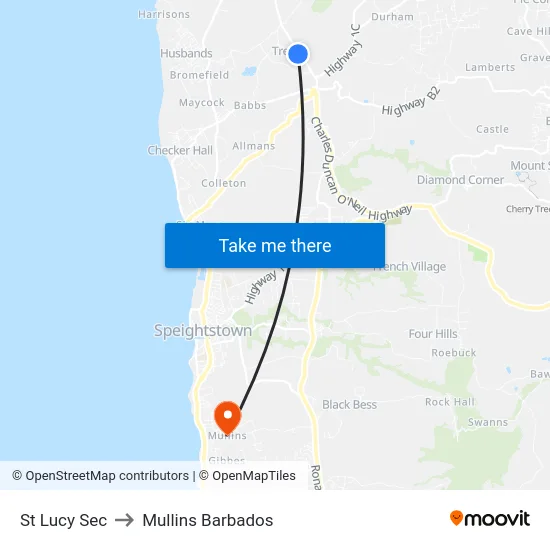 St Lucy Sec to Mullins Barbados map