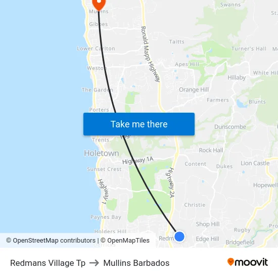 Redmans Village Tp to Mullins Barbados map