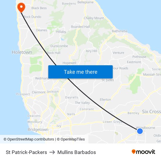 St Patrick-Packers to Mullins Barbados map