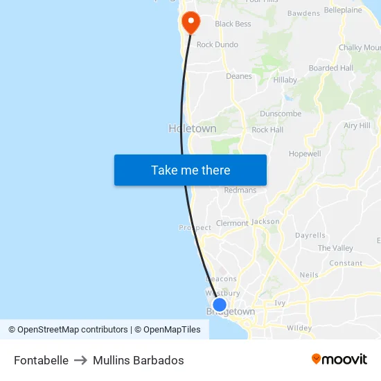 Fontabelle to Mullins Barbados map