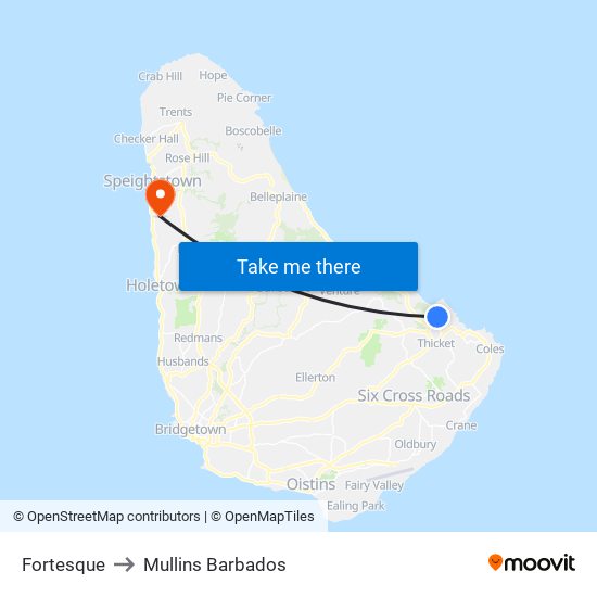 Fortesque to Mullins Barbados map