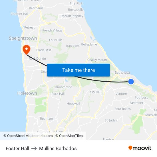 Foster Hall to Mullins Barbados map