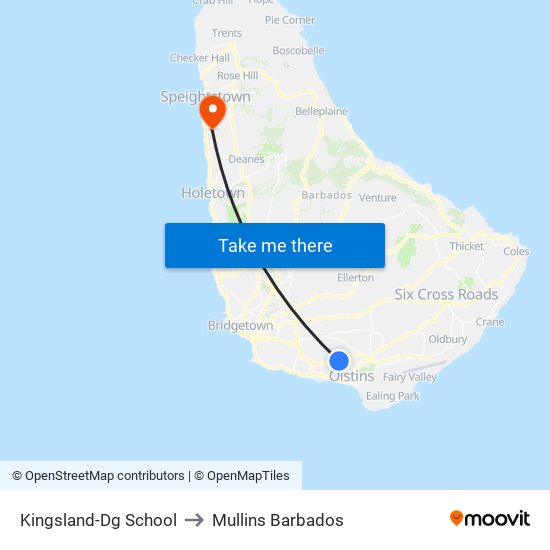 Kingsland-Dg School to Mullins Barbados map