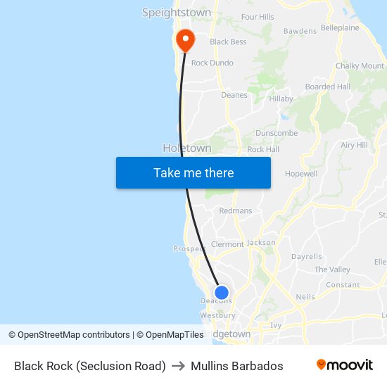 Black Rock (Seclusion Road) to Mullins Barbados map