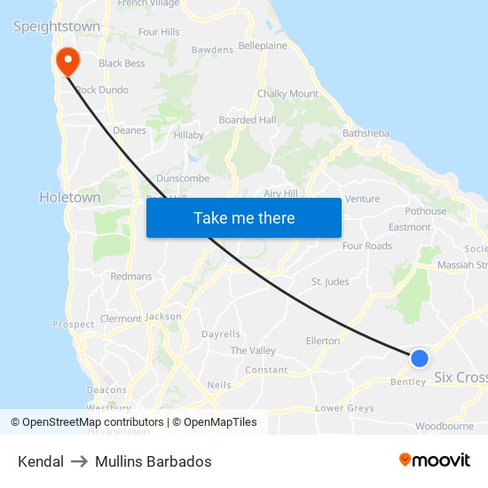 Kendal to Mullins Barbados map