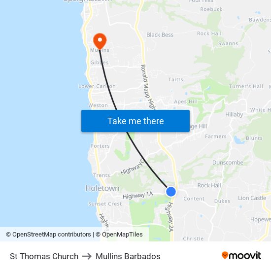 St Thomas Church to Mullins Barbados map