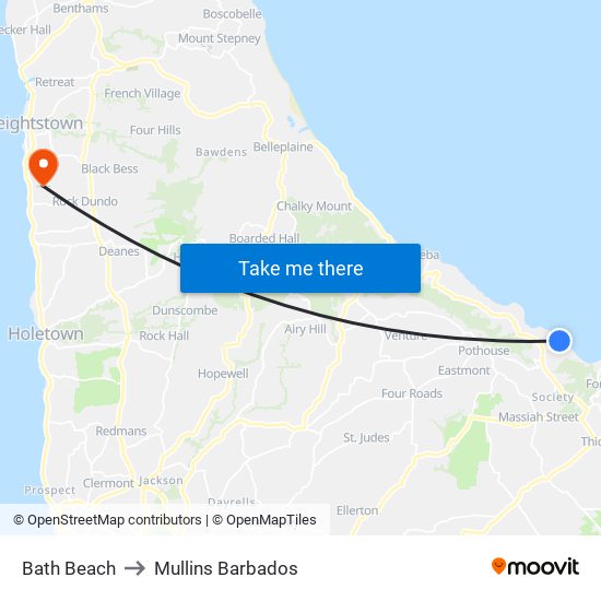 Bath Beach to Mullins Barbados map