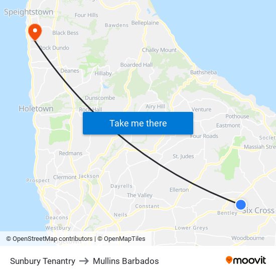Sunbury Tenantry to Mullins Barbados map