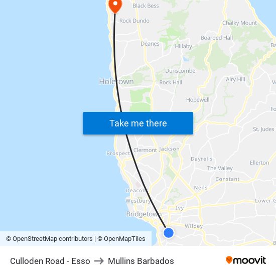 Culloden Road - Esso to Mullins Barbados map