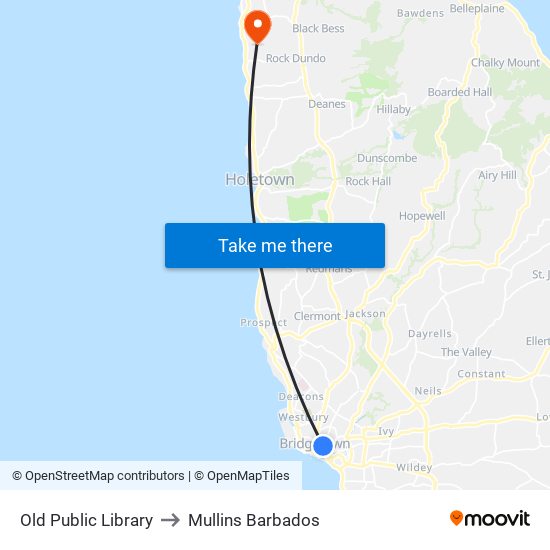 Old Public Library to Mullins Barbados map
