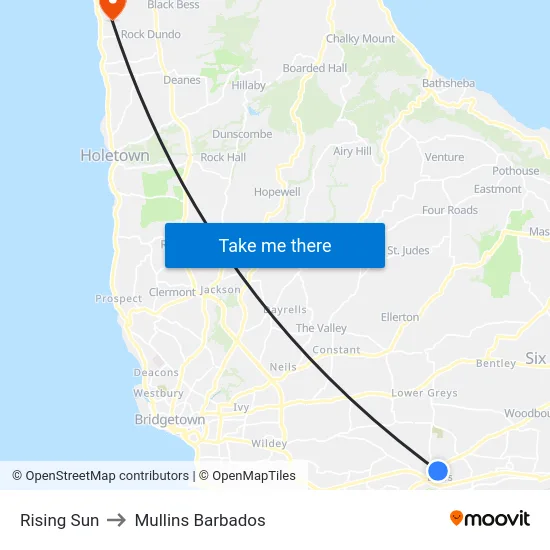 Rising Sun to Mullins Barbados map