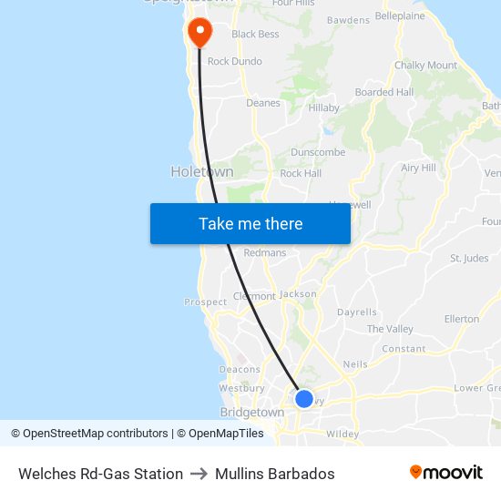 Welches Rd-Gas Station to Mullins Barbados map