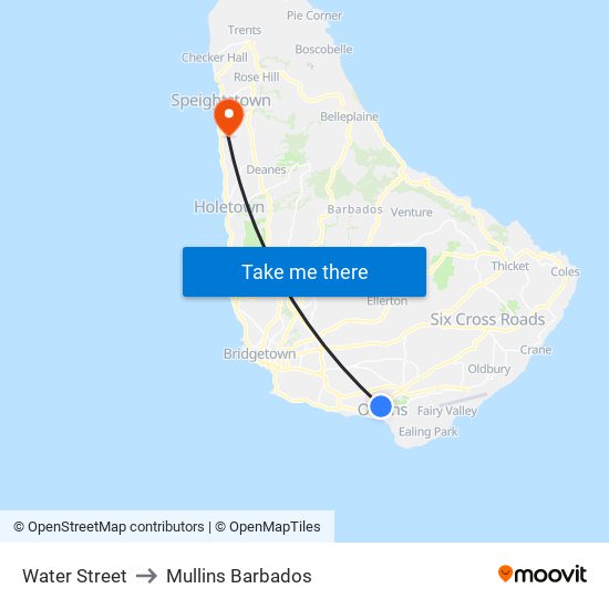 Water Street to Mullins Barbados map
