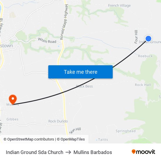 Indian Ground Sda Church to Mullins Barbados map