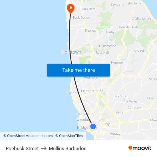 Roebuck Street to Mullins Barbados map