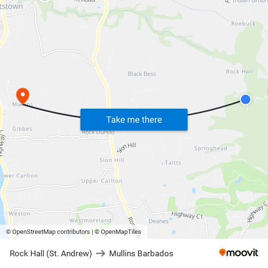 Rock Hall (St. Andrew) to Mullins Barbados map