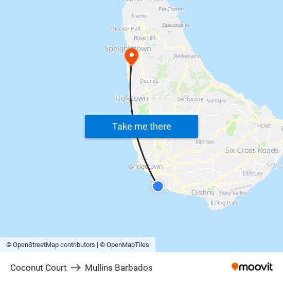 Coconut Court to Mullins Barbados map