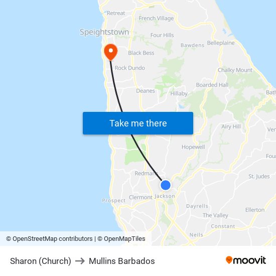 Sharon (Church) to Mullins Barbados map