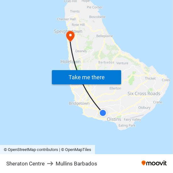 Sheraton Centre to Mullins Barbados map