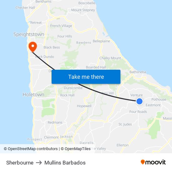 Sherbourne to Mullins Barbados map