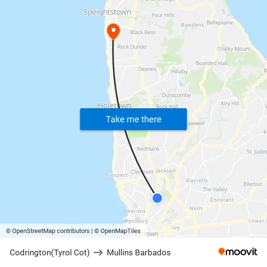 Codrington(Tyrol Cot) to Mullins Barbados map