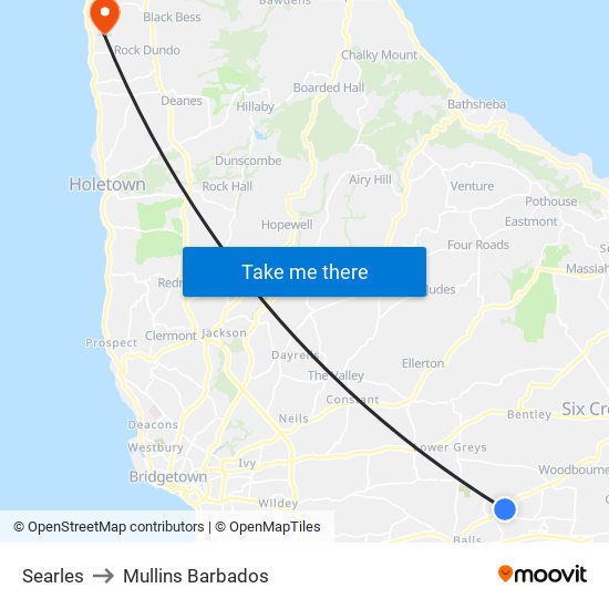 Searles to Mullins Barbados map