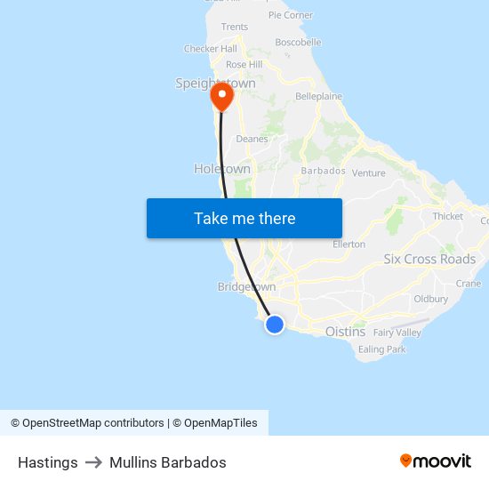Hastings to Mullins Barbados map