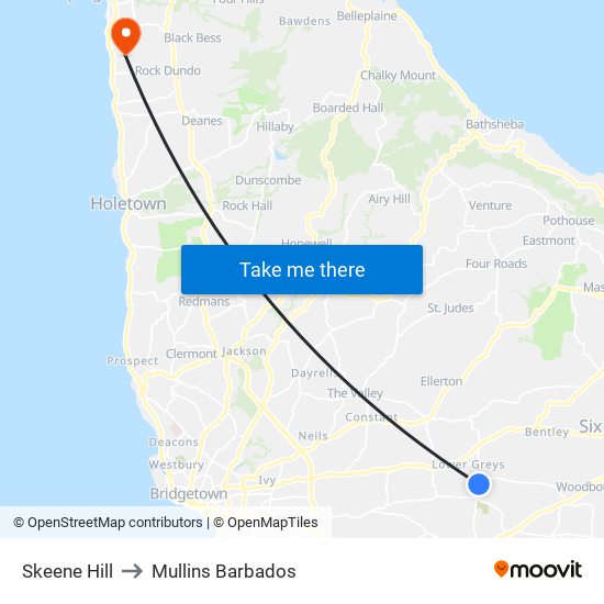 Skeene Hill to Mullins Barbados map