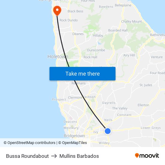 Bussa Roundabout to Mullins Barbados map