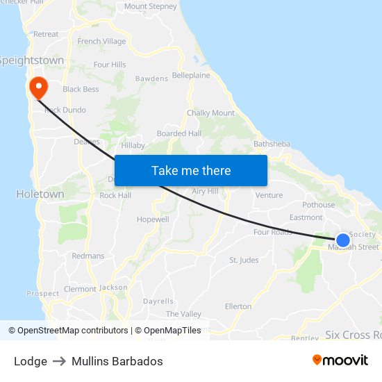 Lodge to Mullins Barbados map