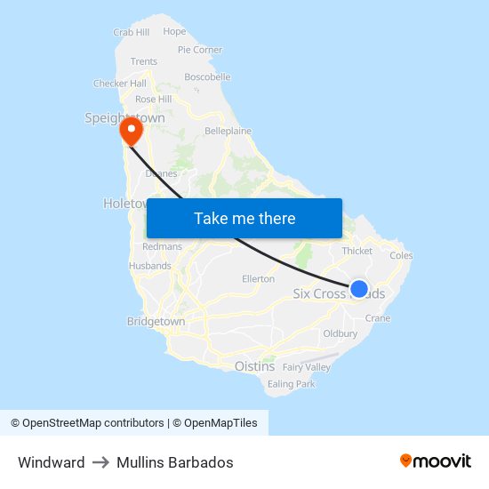 Windward to Mullins Barbados map