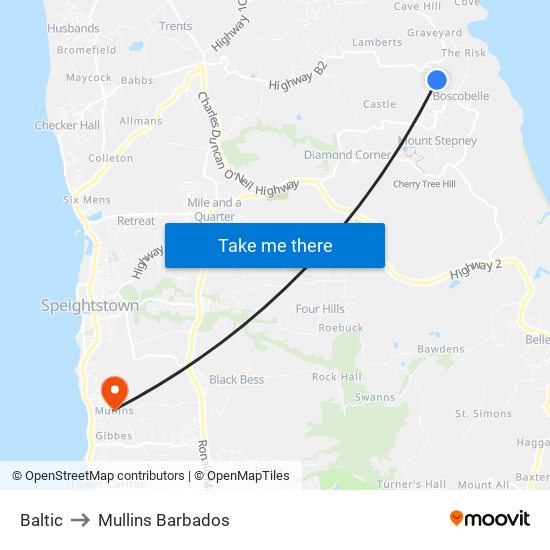 Baltic to Mullins Barbados map