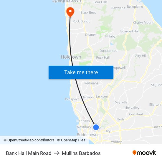Bank Hall Main Road to Mullins Barbados map