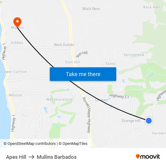 Apes Hill to Mullins Barbados map