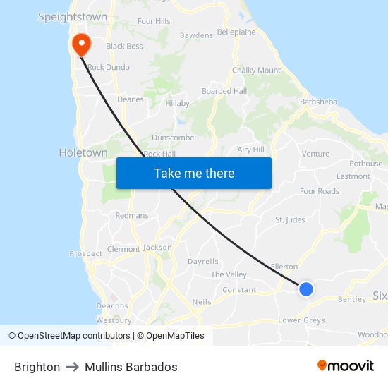 Brighton to Mullins Barbados map