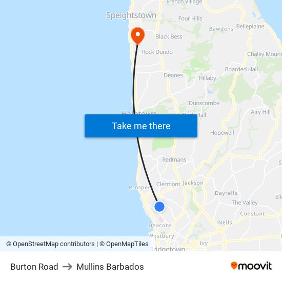 Burton Road to Mullins Barbados map