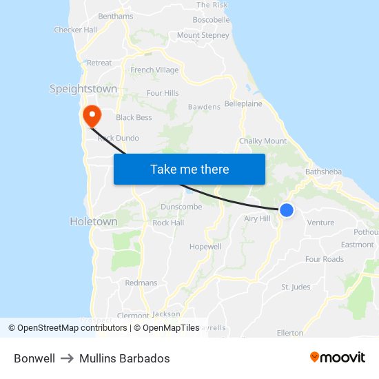 Bonwell to Mullins Barbados map