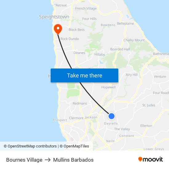 Bournes Village to Mullins Barbados map