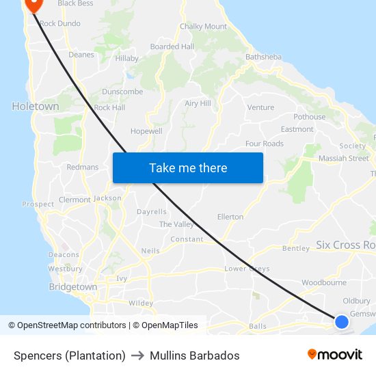 Spencers (Plantation) to Mullins Barbados map