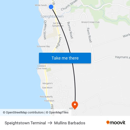 Speightstown Terminal to Mullins Barbados map