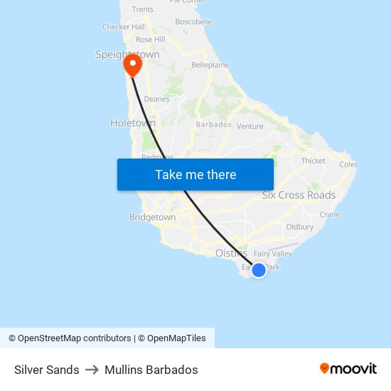 Silver Sands to Mullins Barbados map