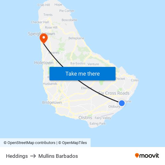 Heddings to Mullins Barbados map