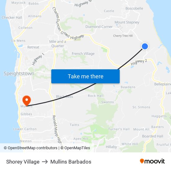 Shorey Village to Mullins Barbados map