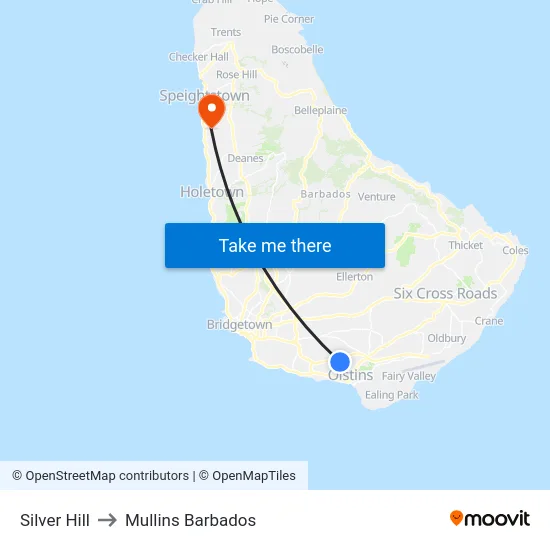Silver Hill to Mullins Barbados map