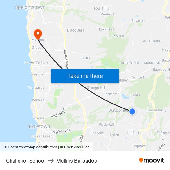 Challenor School to Mullins Barbados map