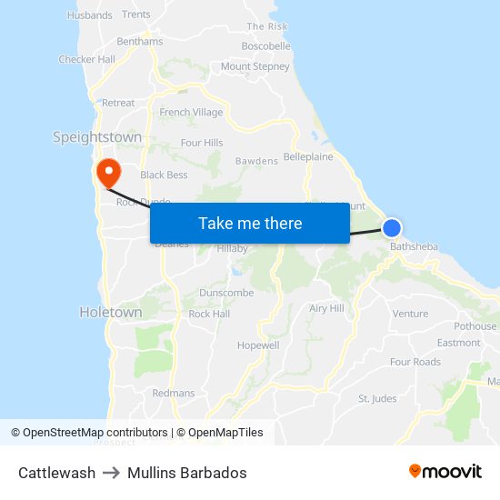 Cattlewash to Mullins Barbados map