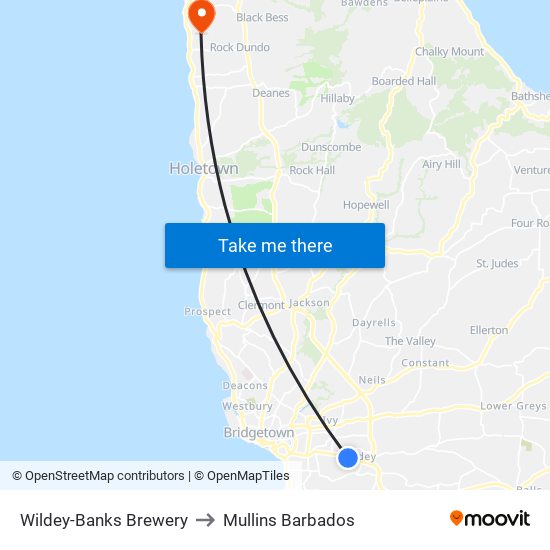 Wildey-Banks Brewery to Mullins Barbados map