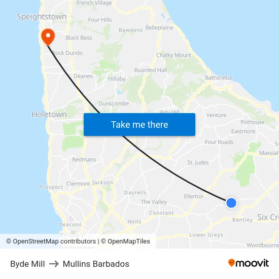 Byde Mill to Mullins Barbados map