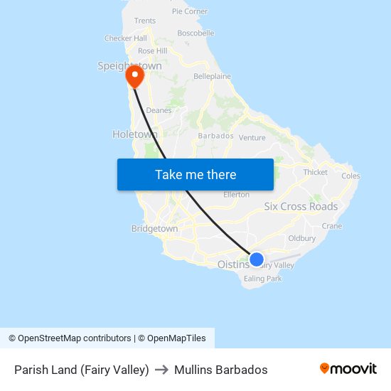 Parish Land (Fairy Valley) to Mullins Barbados map