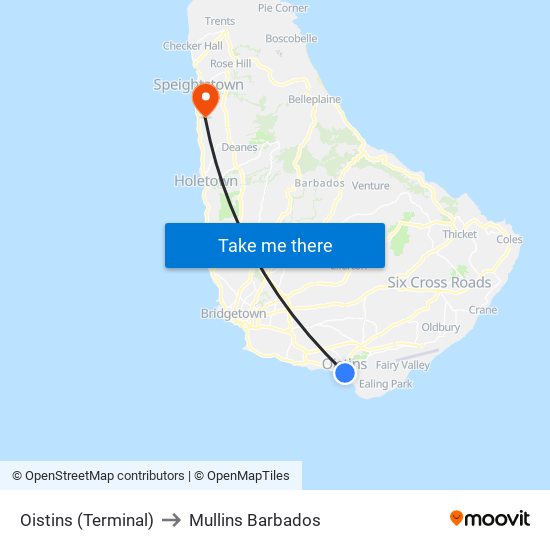 Oistins (Terminal) to Mullins Barbados map